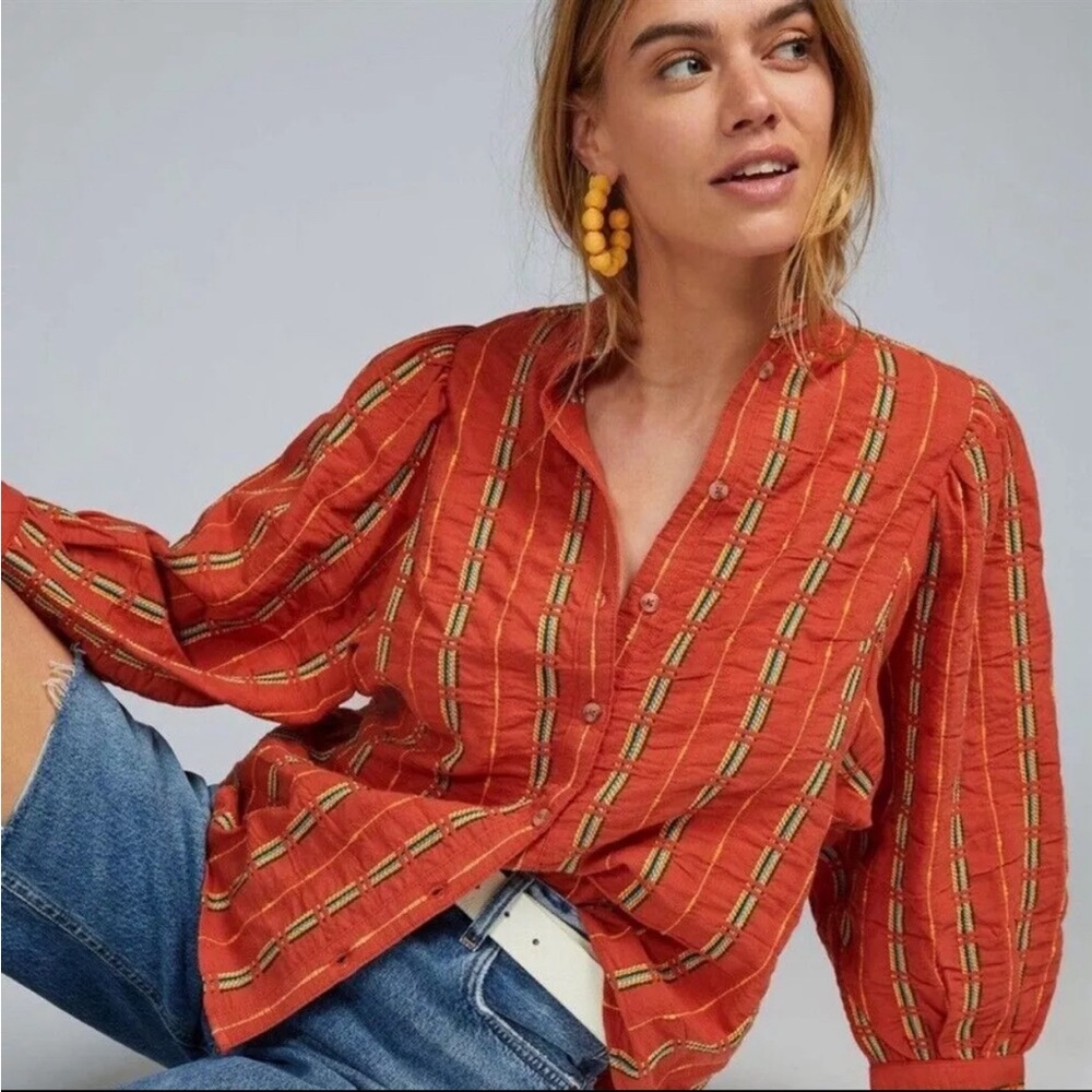 Anthropology Pilcro The Bella Femme Blouse Red Sm